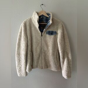 Pendleton Cream Fuzzy Sherpa Full Zip Cozy Jacket Plaid Contrast Western M